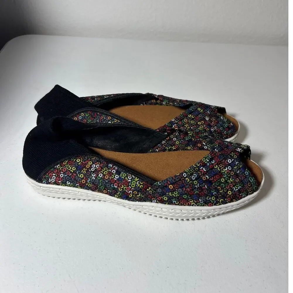 Bernie Mev NWOT Size 9 (EU 40) Brooke Peep-Toe Slip-On Flats Multicolor Dazzle